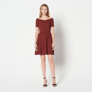 Sandro | Lottie Off The Shoulder Short Sleeve A-Line Mini Dress Large Rust
